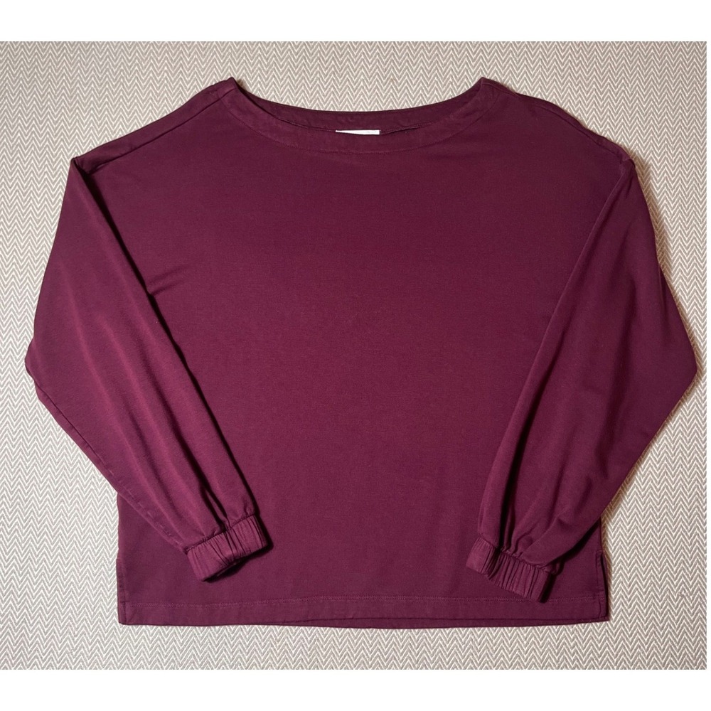 Soma Burgundy Crew Neck Long Sleeve Gathered Cuff Sweatshirt‎ Women's Medium M - Picture 2 of 8